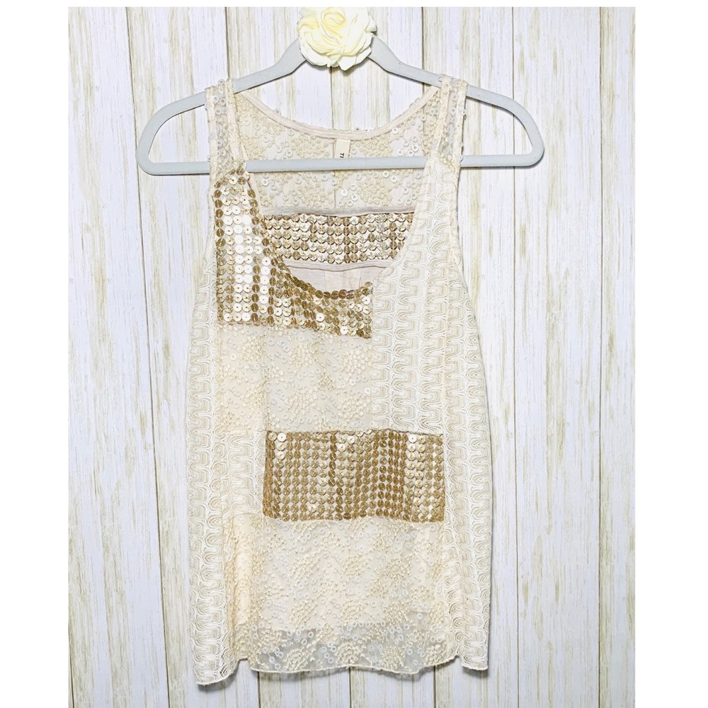 TINY Burning Torch Mixed Media Sequin Tank Sz S